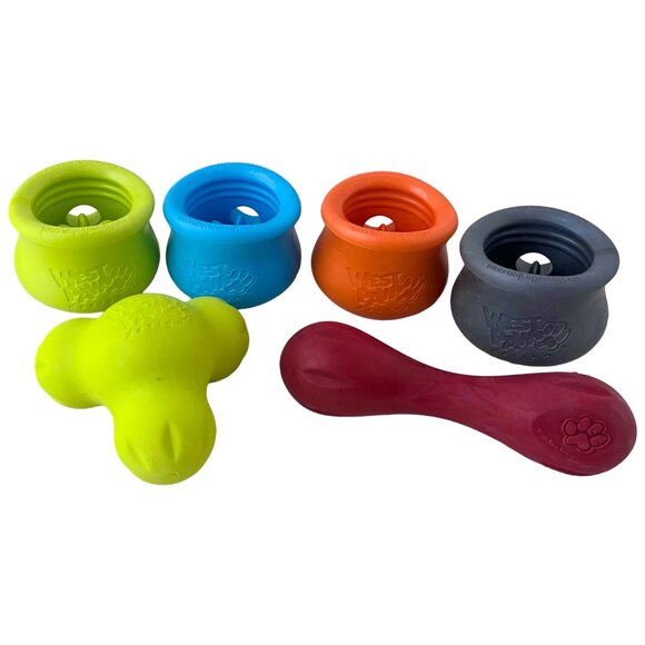 West Paw Small Size Dog Toy Bundle (6) -Toppl + Tux + Hurley - Enrichment & Chew